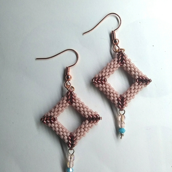 Hand Crafted Jewelry - JRW Swarovski Rose Gold Turquoise Beaded Earrings